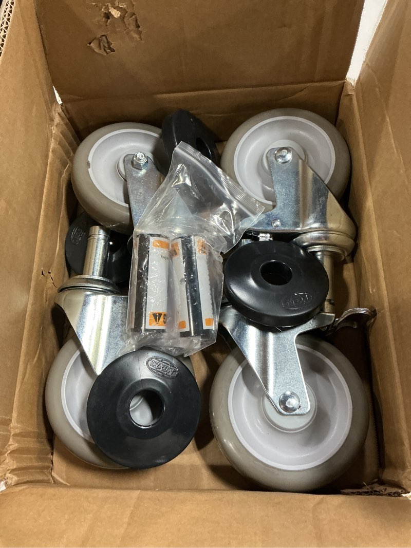 Condition photo showing Good Condition for nexel polyurethane wheel swivel casters (set of 4), 2 with brakes, 5" diameter, 1¼" thick