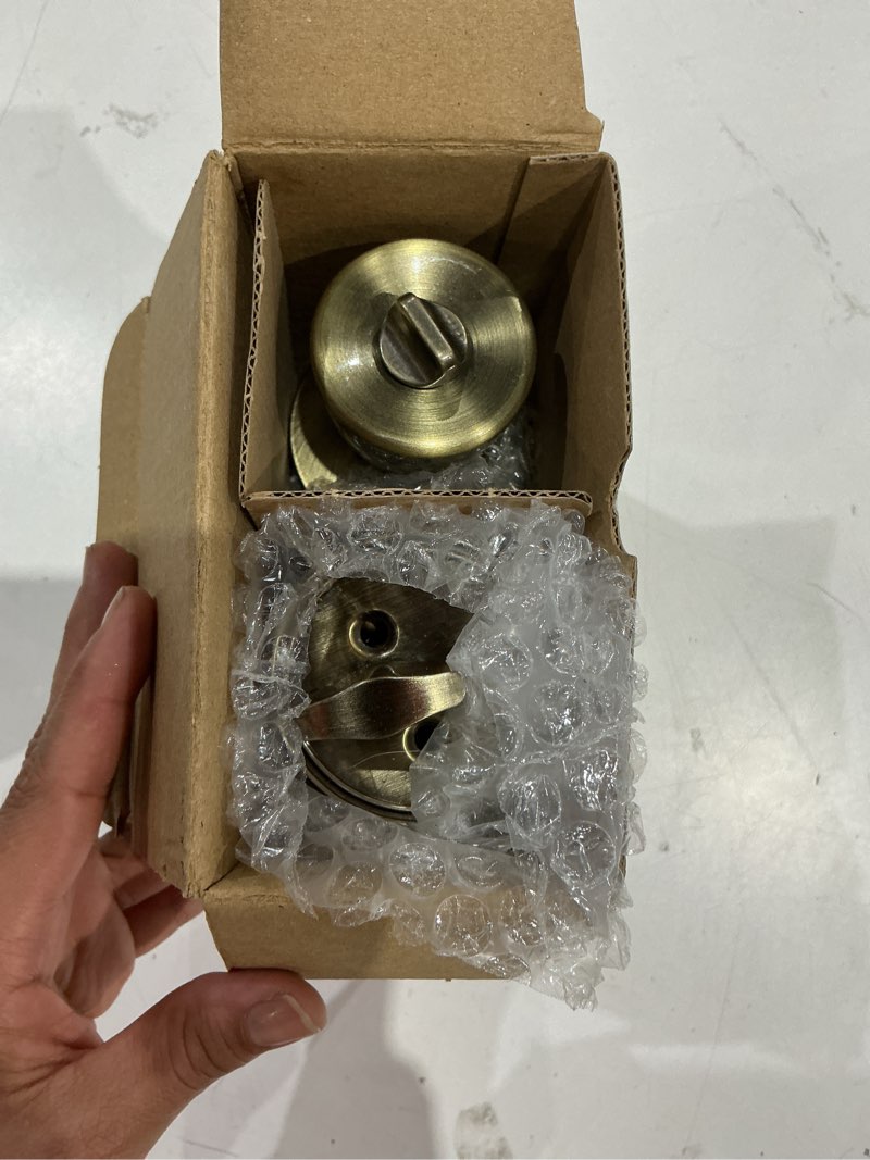 Condition photo showing Good Condition for reliabilt gallo antique brass exterior single-cylinder deadbolt keyed entry door knob combo pack