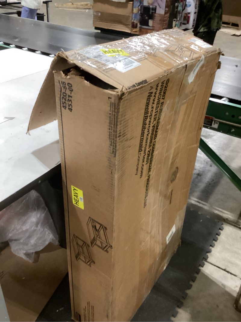 Condition photo showing As Is for Rubbermaid Commercial Products 2-Shelf Utility/Service Cart, Medium, Black, Lipped Shelves, Ergonomic Handle, 500 lbs. Capacity, for Warehouse/Garage/Cleaning/Manufacturing Medium Black