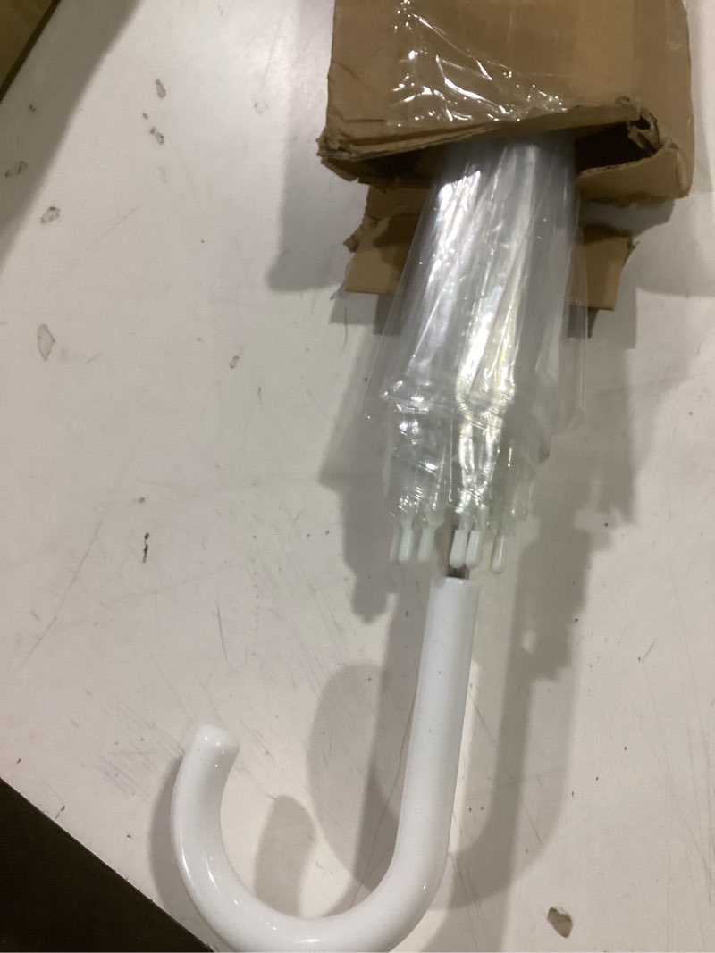 Condition photo showing Good Condition for amazon basics clear umbrella for rain, round bubble umbrella for wedding, with wide coverage (35" canopy diameter), auto open, strong fiberglass frame, steel shaft, spoke protectors for safety