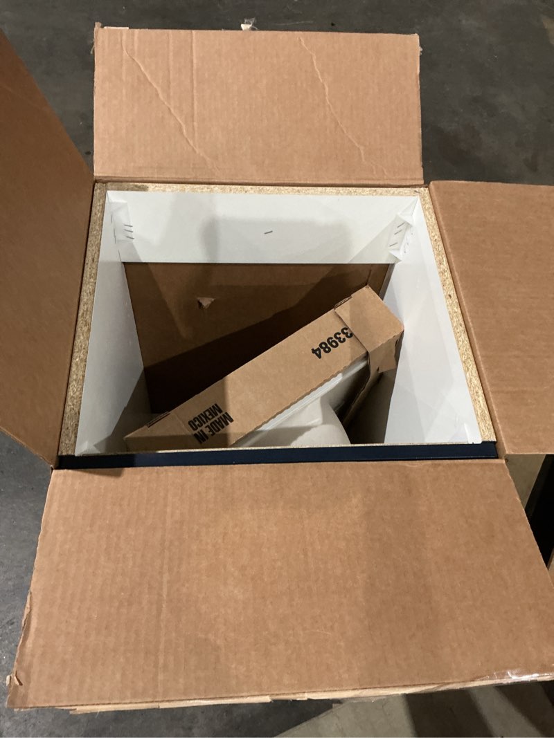 Condition photo showing As Is for project source dover 18-in navy blue single sink bathroom vanity with white cultured marble top