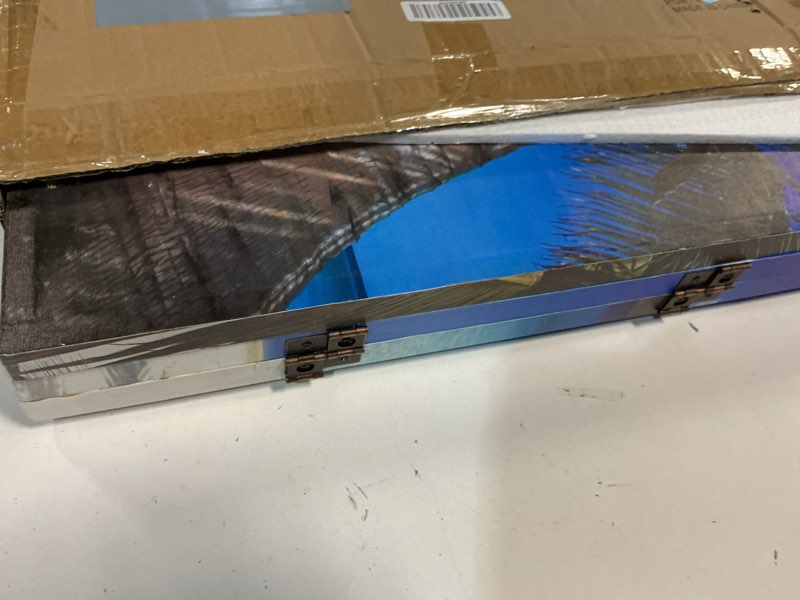 Condition photo showing As Is for Red Lantern 2 ft. Short Double Sided Beach Canvas Folding Screen 3 Panel Freestanding Partition and Separator for Modern and Contemporary Bedroom, Home Office, Studio, Dorm, Apartment 2 Foot - 3 Panel