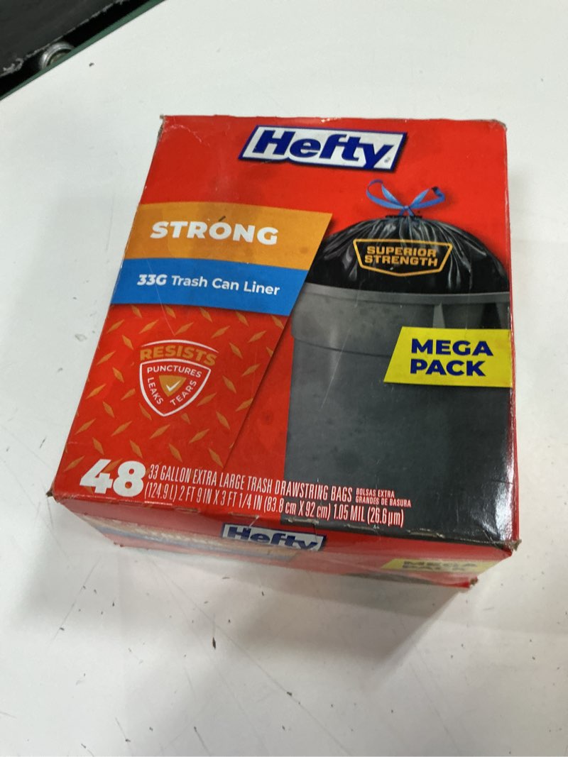 Condition photo showing New/Like New for hefty strong trash can liners - 33 gallon  48 bags