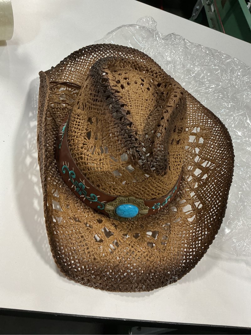 Condition photo showing Good Condition for FLUFFY SENSE. Cowgirl Hats for Women Straw Cowboy 6 5/8-7 1/2, Pecan Brown