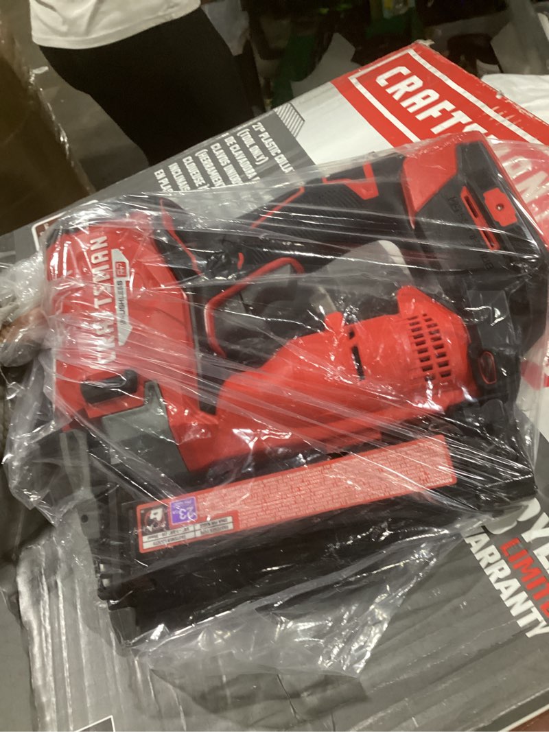 Condition photo showing As Is for (incomplete) craftsman v20 cordless framing nailer, nail gun, 21 degree, up to 3-1/4 inch nails, bare tool only (cmcn621plb)