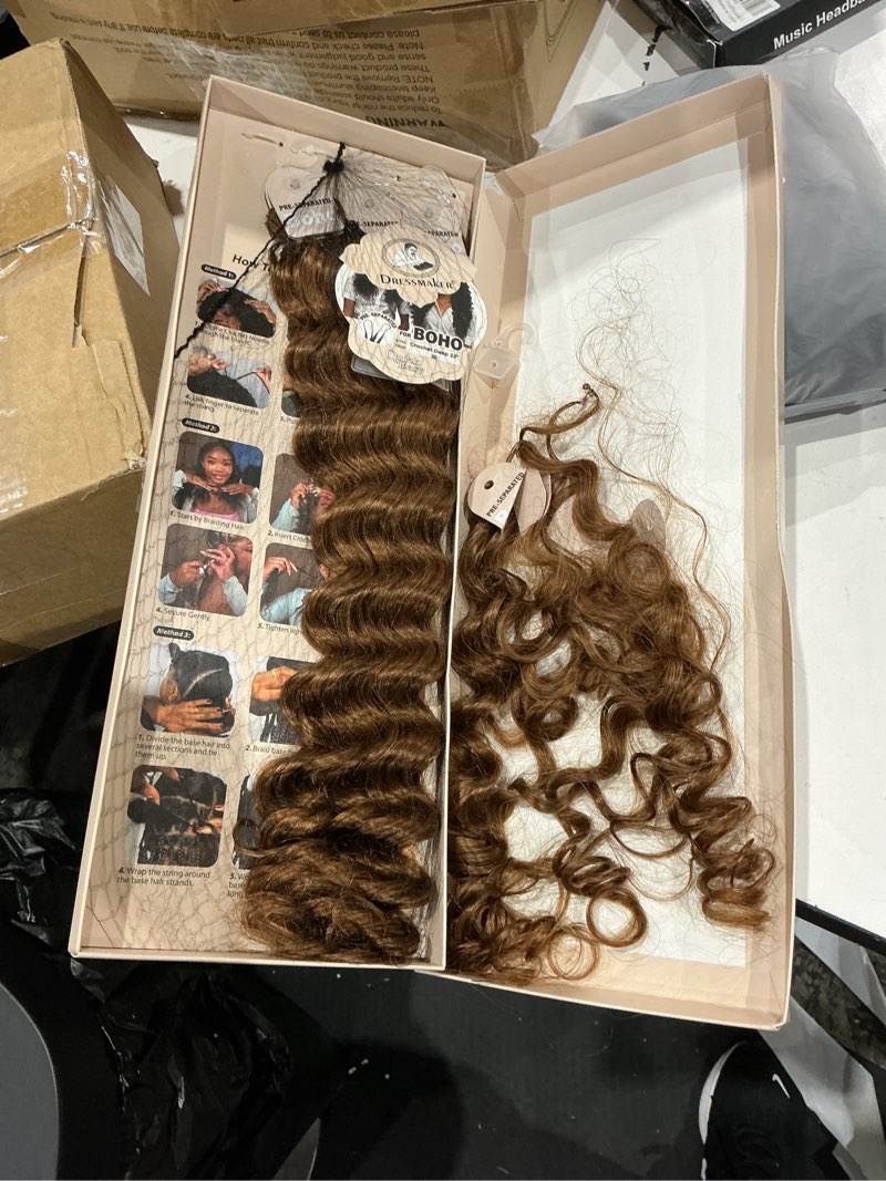 Condition photo showing As Is for human crochet hair for black women 22 inch 120g pre separated 100 strands deep wave feather human hair extensions 30# light auburn invisible miracle knots boho crochet bundles 22 inch 30#-120g