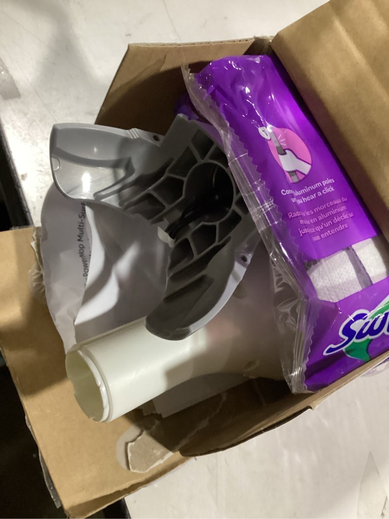 Condition photo showing Good Condition for Swiffer PowerMop Multi-Surface Mop Kit for Floor Cleaning, Includes PowerMop, 2 Mopping Pad Refills, 1 Cleaning Solution with Fresh Scent and 2 Batteries Purple and White