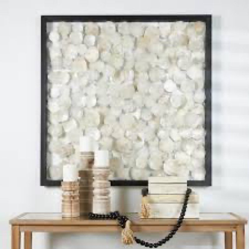 Capiz Shell Handmade Dimensional Overlapping Geometric White Wall Decor with Black Metal Frame
