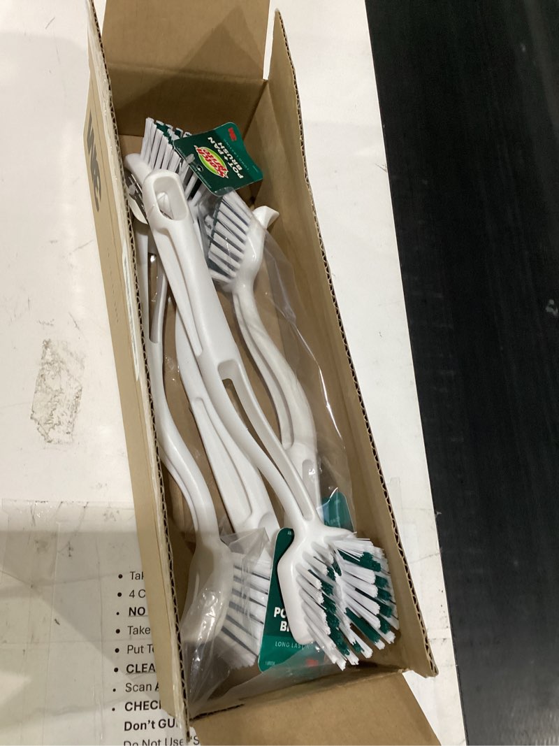 Condition photo showing As Is for scotch-brite pot pan & dish brush, scrub brushes for cleaning kitchen and washing dishes, 4 count