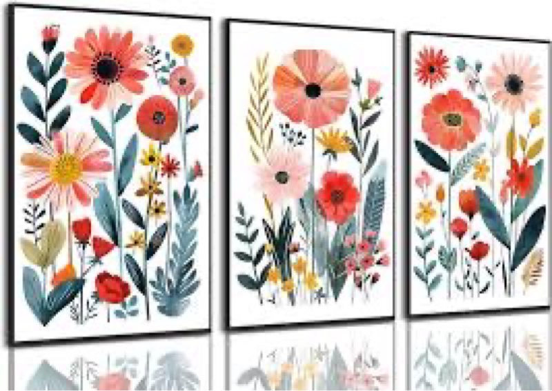 Kissfox framed colorful flowers set of 3 wall art