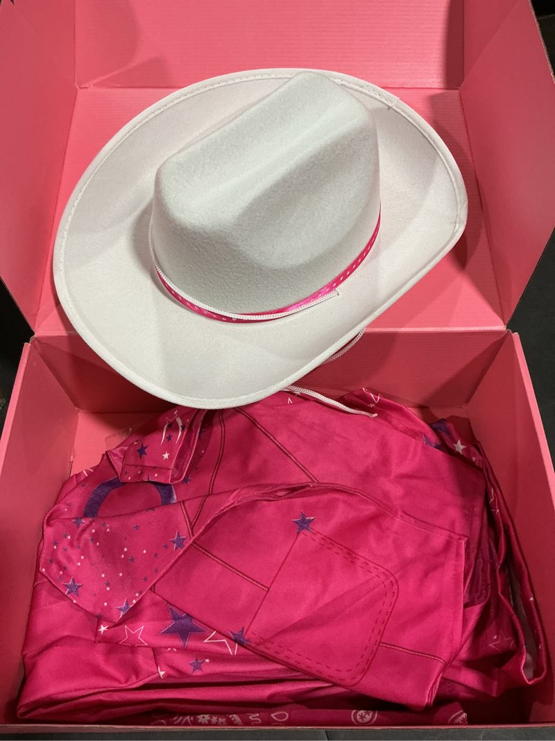 Condition photo showing Good Condition for Cowgirl Costume Girls Kids Disco Outfits Movie Heroine Dress Up for Halloween Birthday Cosplay Party 130(5-6 Years) Hot Pink
