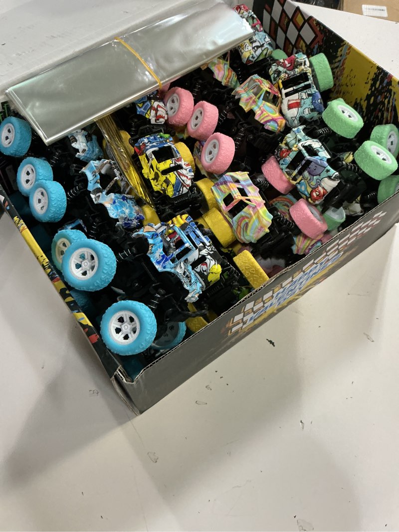 Condition photo showing New/Like New for 24 pack valentines cards for kids with monster truck toys, valentine's greeting cards for school classroom valentine's gifts exchange, inertia stunt car valentines party favors prizes for kids boys