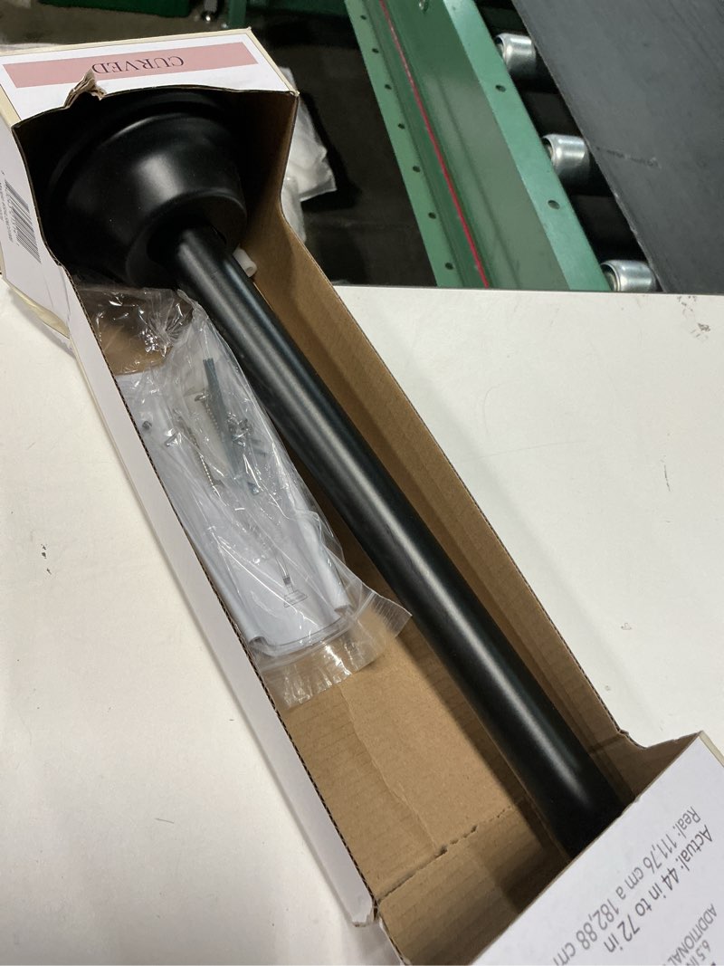 Condition photo showing As Is for allen + roth 44-in to 72-in matte black fixed or tension single curve adjustable shower curtain rod
