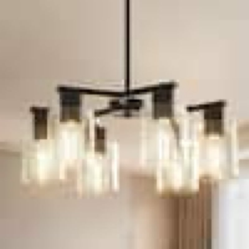 (similar)6-light black farmhouse chandelier with adjustable height, industrial clear glass pendant light for dining room
