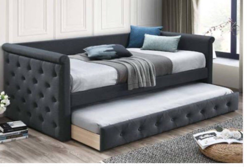 Incomplete box 1 only) F9460 Charcoal Burlap Day Bed w/Slats & Trundle