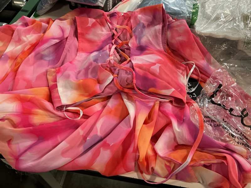Condition photo showing Good Condition for elisanna pink multi floral lace-up midi dress medium