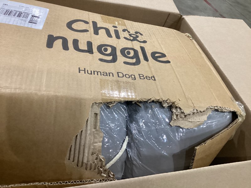 Condition photo showing Good Condition for human dog bed for adult - luxury faux fur giant size dog bed with portable handle, egg orthopedic foam bed with blanket, 72"x40"x10", grayish blue grayish blue giant (72x40x10)