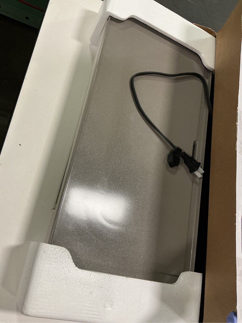 Condition photo showing As Is for bella 10" x 20" Electric Griddle with Warming Tray, EverGood™ Ceramic Nonstick Coating & Removable Temperature Probe, Dishwasher-Safe Drip Tray & Cool Touch Handles, 1500 Watt, Oatmilk 10" x 20" Oatmilk + Tray