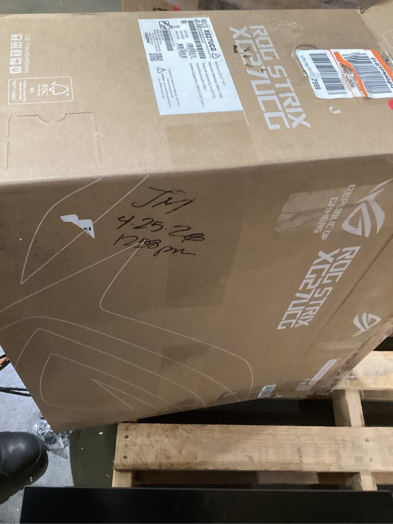 Condition photo showing As Is for incomplete  missing power cord *asus rog strix 27” 4k hdr usb-c gaming monitor (xg27ucg) – uhd (3840x2160) dual mode (4k 160hz or fhd 320hz), 1ms, fast ips, extreme low motion blur sync, g-sync compatible, ai gaming, 3yr warranty