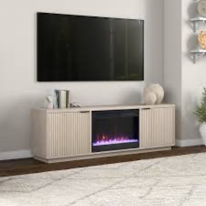 Yorklynville Rectangular TV Stand with 26" Crystal Fireplace for TV's up to 78" Color: White Wood