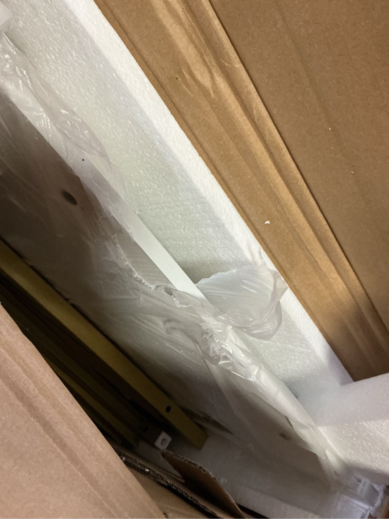 Condition photo showing As Is for lufeiya white makeup vanity desk with mirror and lights, 40 inch make up vanity desks with fabric drawers & charging station, dressing table and chair set for bedroom girls, white gold white gold 39.4"