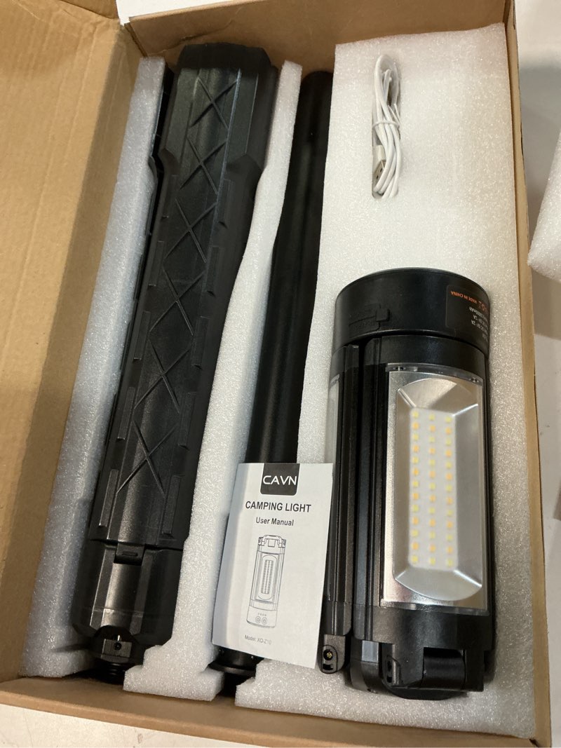 Condition photo showing Good Condition for cavn rechargeable camping lights with stand 6.5 ft max height, portable cordless led work light 2200 lumens 6500/4500/3500k dimmable camping essentials gear with detachable tripod, black