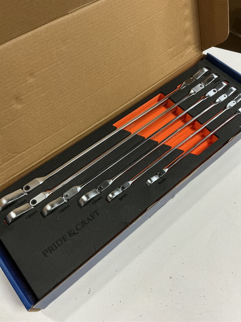 Condition photo showing Good Condition for pride&craft 6-piece extra long flex head ratcheting wrench set - metric double box end (8-19mm), cr-v steel, 90-tooth ratchet wrench for automotive repair, eva organizer