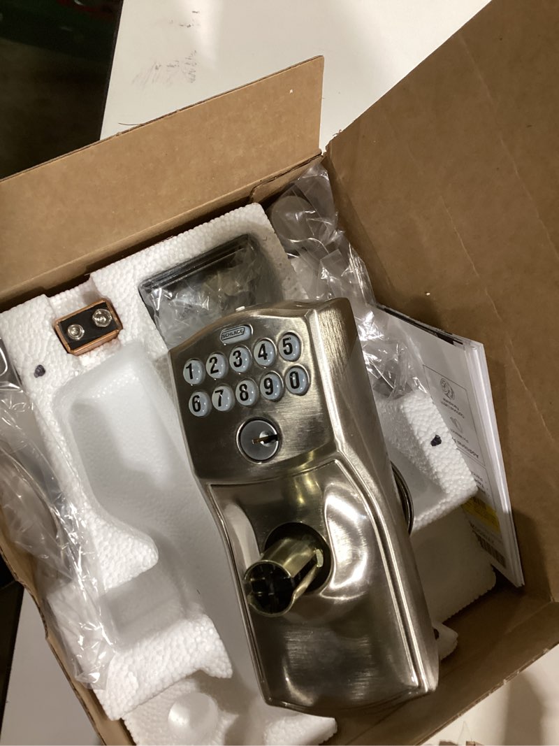 Condition photo showing Good Condition for schlage camelot-georgian satin nickel keypad electronic knob lock
