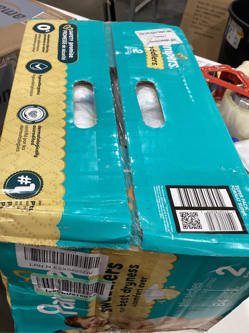 Condition photo showing New/Like New for pampers swaddlers diapers, size 2 (10-22 lbs), 84 count, absorbent, keeps baby dry and comfortable, skin safe disposable baby diaper (packaging may vary) size 2 84