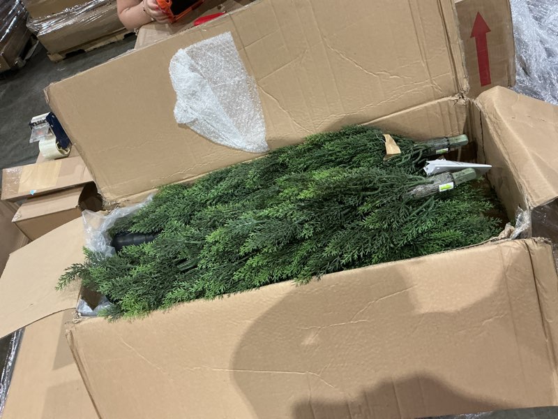 Condition photo showing As Is for faux cedar tree in pot