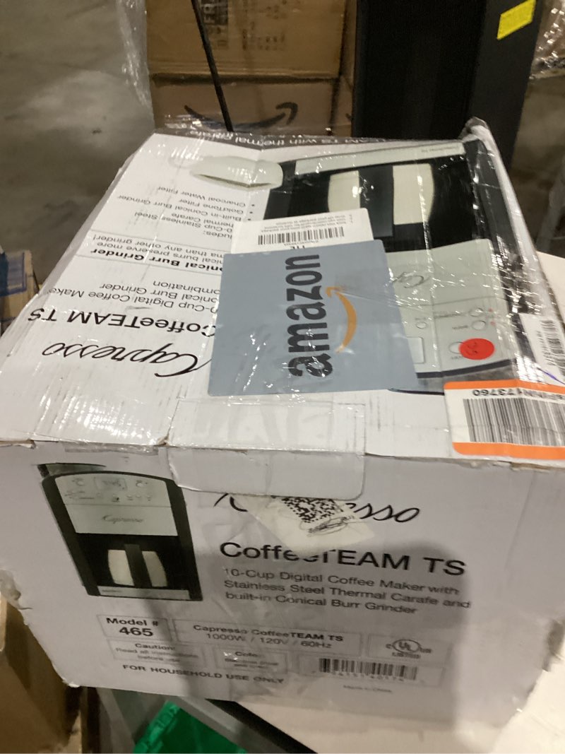 Condition photo showing As Is for Capresso 465 CoffeeTeam TS 10-Cup Digital Coffeemaker with Conical Burr Grinder and Thermal Carafe Stainless Steel Carafe Coffeemaker
