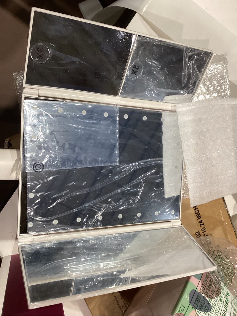 Condition photo showing Good Condition for huonul makeup mirror, vanity mirror with lights, 2x/3x/10x magnification, touch control, trifold, dual power supply, birthday gifts for women, wife, mom, girls,dorm room essentials white