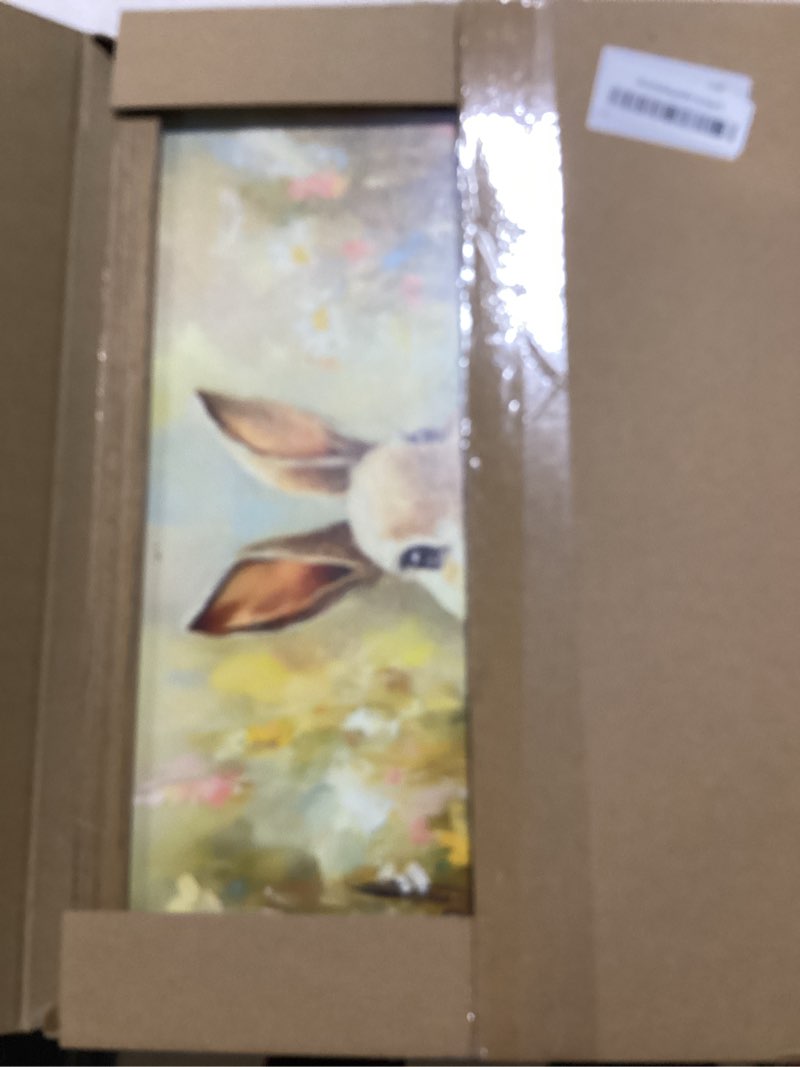 Condition photo showing New/Like New for Vintage Easter Bunny Wall Art, Rustic Farmhouse Animal Flower Canvas Wall Decor Painting, Spring Eas