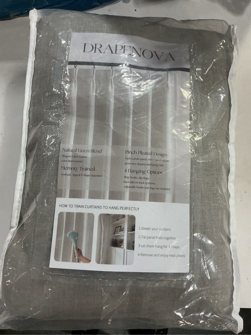 Condition photo showing New/Like New for rustic grey 84 inch pinch pleated linen curtains for living room 2 panels thick linen textured light filtering pleat drapes semi sheer curtain for dining bedroom dark charcoal grey 7 ft flagstone grey 40"w x 84"l (pack of 2)