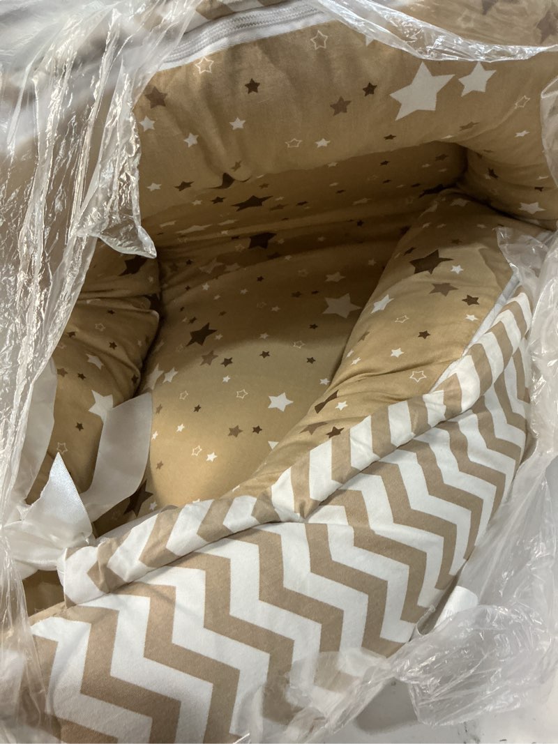 Condition photo showing Good Condition for baby lounger | organic cotton infant lounger | reversible, adjustable & portable floor lounger | supervised use | soft, breathable, washable cover- star collection (tan)