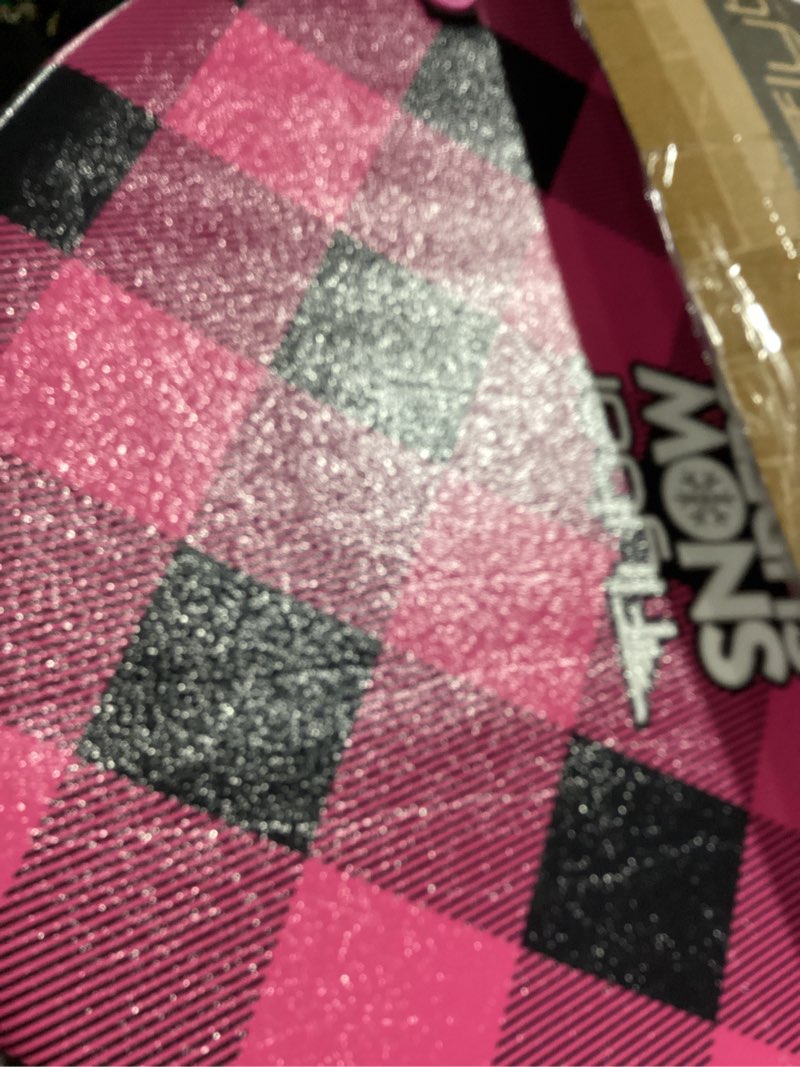 Condition photo showing Good Condition for Flybar Snow Sled for Kids and Toddlers- Foam Saucer Disc, Ages 6+, Easy Grip Handles, Durable with Slick Bottom & PE Core Build, Lightweight Snow Boards, Snowboard Toys for Outdoor, Up to 110 lbs, 26" Pink Plaid