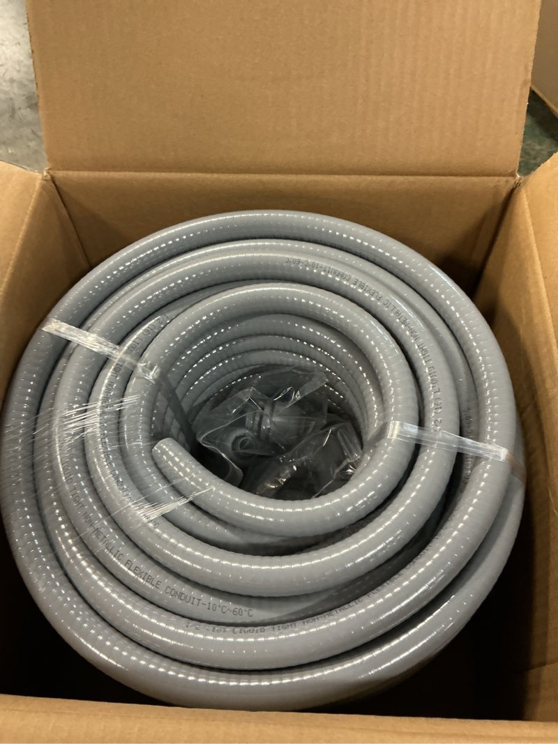 Condition photo showing Good Condition for 1/2 inch 100ft liquid tight conduit kit, flexible non metallic electrical conduit, with 5 straight and 5 angle fittings, suitable for outdoor lighting 1/2inch 100ft