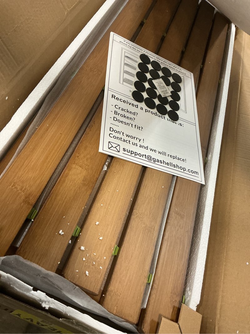 Condition photo showing Good Condition for gashell wire shelf covers, bamboo wire rack covers for pantry, closet (5pcs, 36" w x 12" d) 36"w x 12"d 5