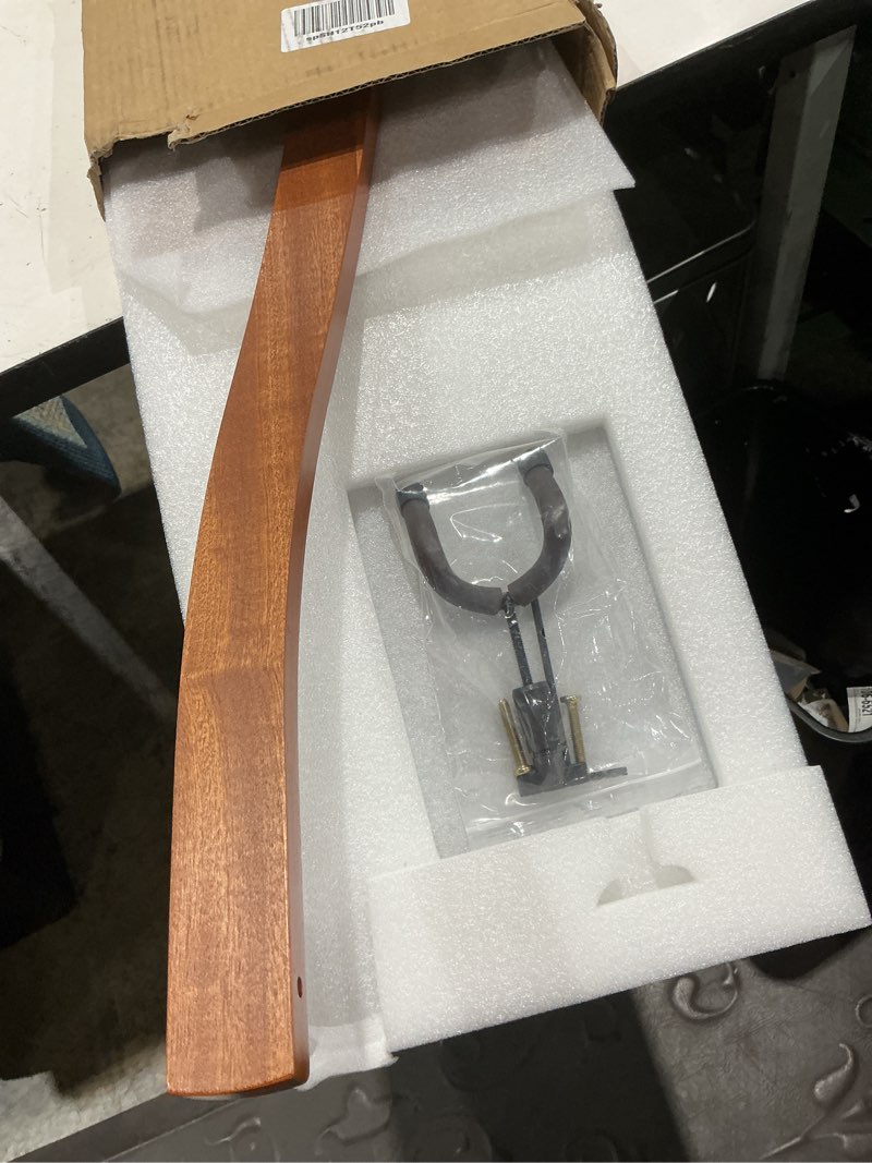 Condition photo showing Good Condition for guitar stand, acoustic guitar stand floor, premium solid wood guitar stand, single guitar holder stand for acoustic guitar, electric guitar, bass guitar, semi curved hanging guitar stands for studio, living room, american black walnut american black walnut acoustic guitar/electric guitar/bass