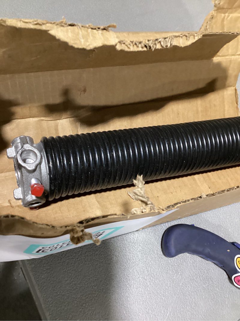Condition photo showing As Is for vevor garage door torsion springs, pair of 0.207 x 2 x 22inch, 16000 cycles, garage door springs with non-slip winding bars, gloves and mounting wrench, electrophoresis coated for replacement