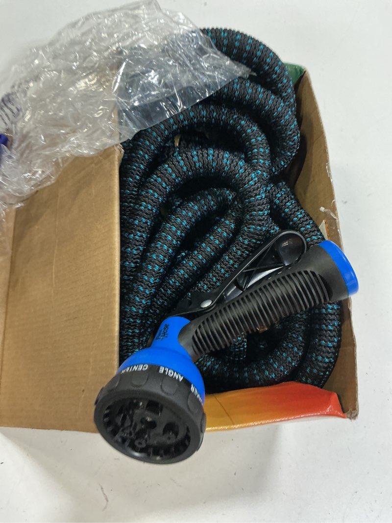 Condition photo showing Good Condition for flexi hose expandable garden hose with 8 function nozzle, 50ft - lightweight retractable garden hose, water hose - no-kink flexibility, 3/4 inch solid brass fittings and double latex core