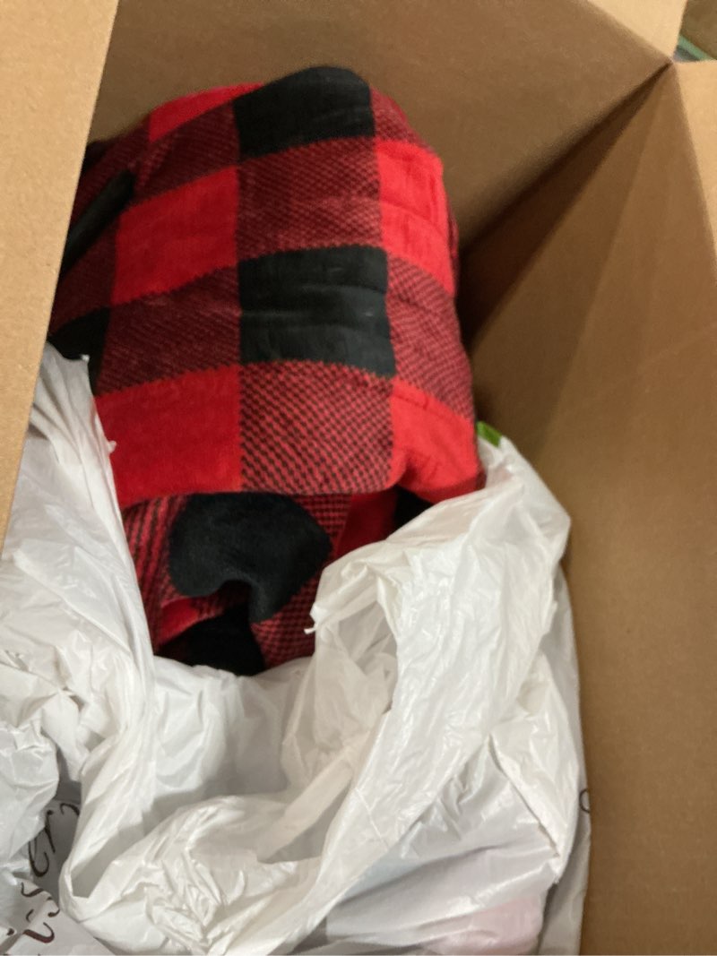 Condition photo showing As Is for Homemate Electric Blanket Heated Throw - 50“x60“ Ultra Soft Cozy Flannel Heating Blanket with 10 Fast Heat Levels 8 Hours Auto Off Over-Heated Protection ETL Certification Keep Warm in Home Office Red-black 50"x60"Inch