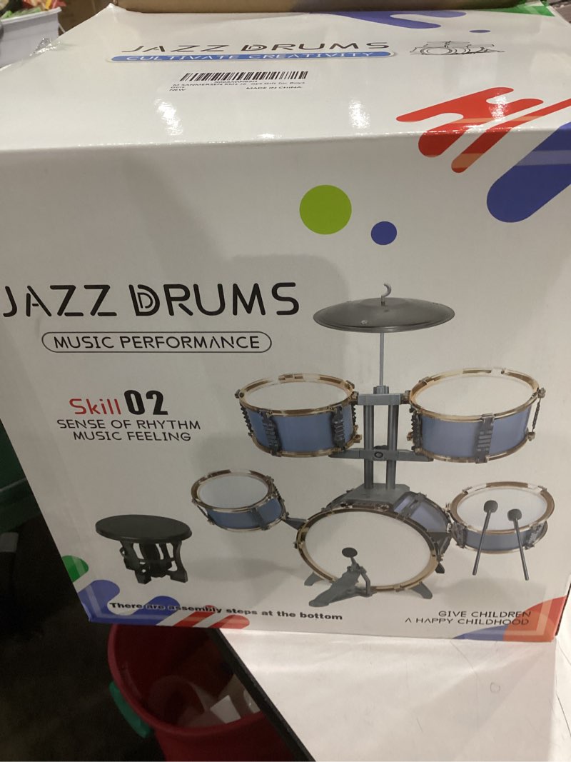 Condition photo showing As Is for M SANMERSEN Kids Jazz Drum Set - 5 Drums with Stool - Rock Jazz Drum Kit - Musical Enlightenment Educational Toys Gift for Boys Girls 9123 Light Blue