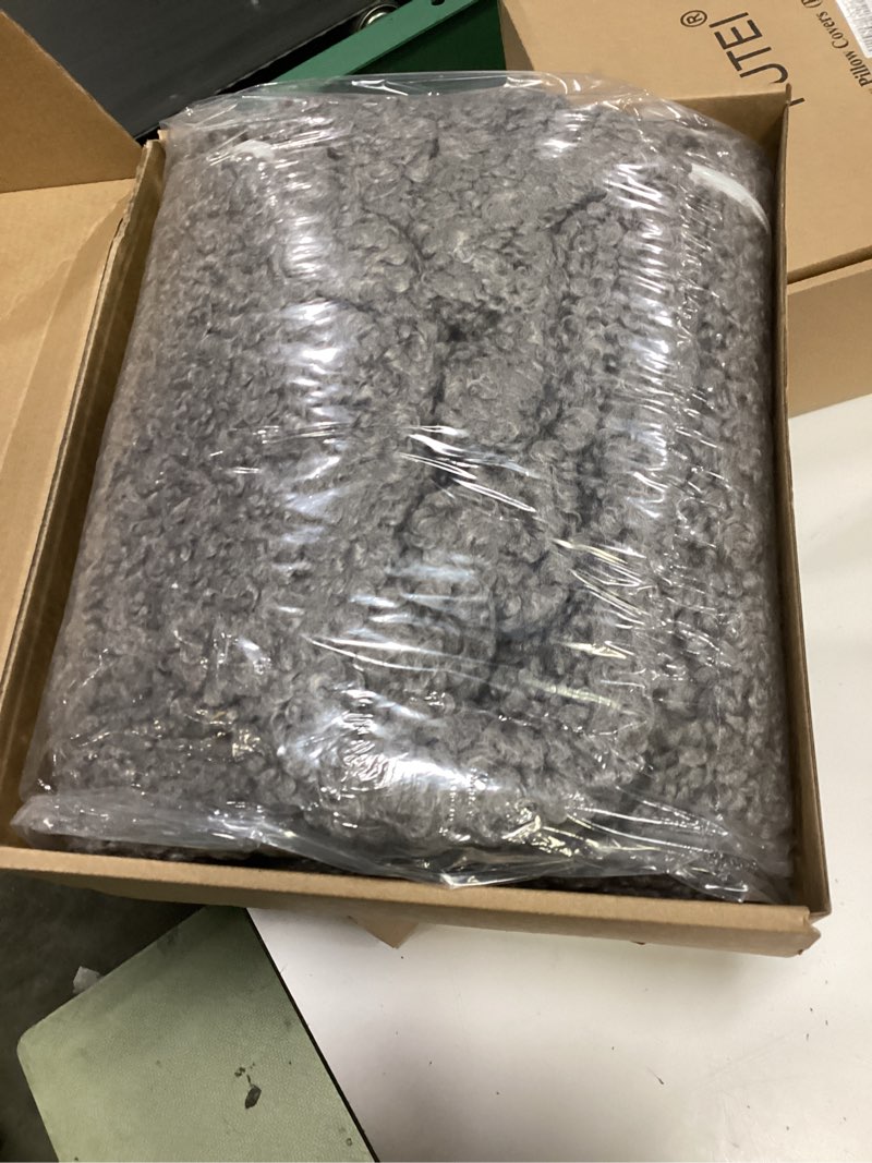 Condition photo showing New/Like New for futei dark grey throw pillow covers 24x24 inch set of 2,furry faux fur teddy boucle textured cushion covers,soft fluffy european pillow shams,home decor for couch bed living room office car dark grey 24" x 24" (pack of 2)