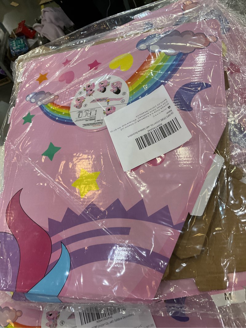 Condition photo showing New/Like New for OLYMPE STORE Unicorn Costume Playhouse for Kids – Recycled Cardboard Pretend Play Toy for Girls Ages 3-8 – Easy to Assemble, ASTM & CPSIA Certified – Pink Unicorn with Rainbow Decorations