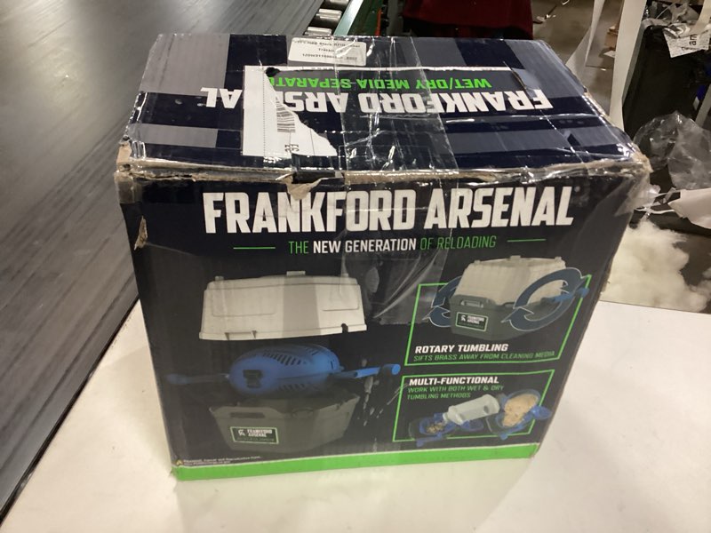Condition photo showing New/Like New for frankford arsenal rotary tumbler and accessories with media separator, cleaning essentials, for brass cleaning, reloading, and gunsmithing wet/dry media separator