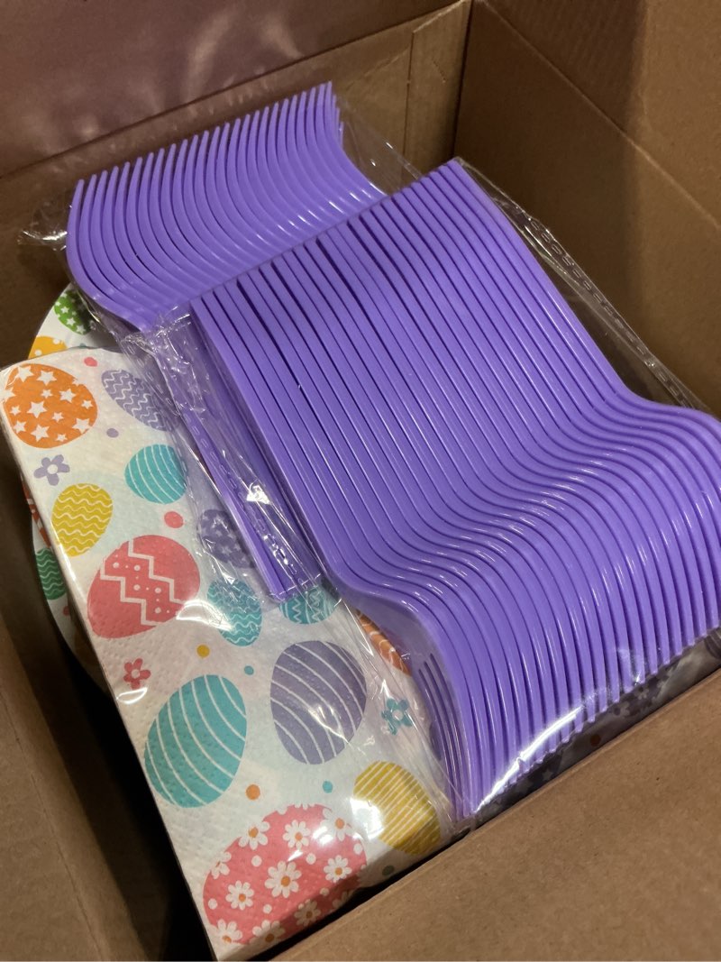 Condition photo showing Good Condition for yy 200 easter party paper plates disposable dinnerware set serve 50 dinner plates napkins with forks easter egg