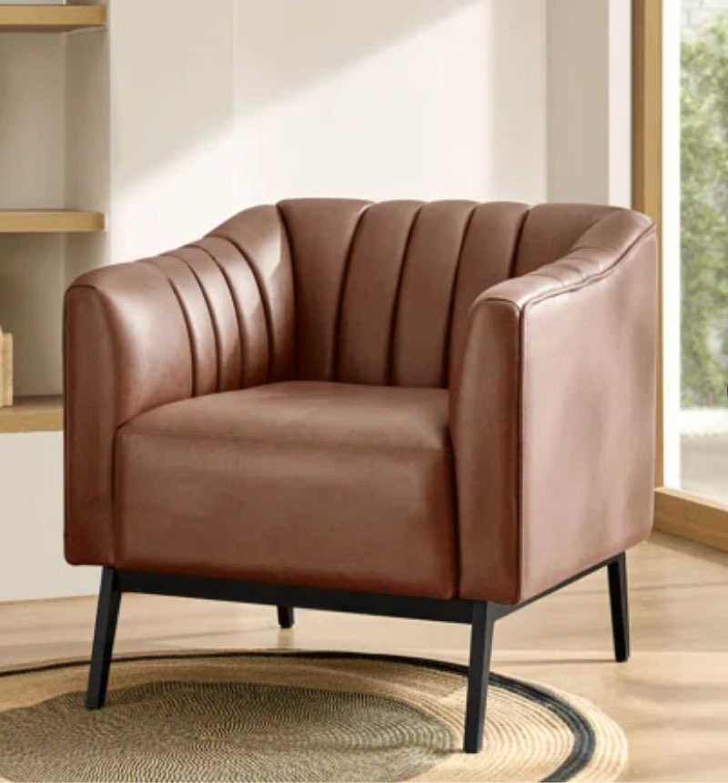 Byanka Industry 30" Wide Faux Leather Chair with Channel Tufting and Metal Leg