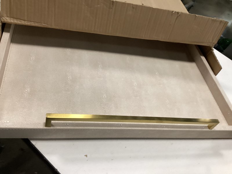 Condition photo showing Good Condition for 24"x24" Oversized Square Ottoman Tray for Living Room, Extra Large Ivory Shagreen Leather Decorative Tray for Coffee Table,Wooden Serving Trays for Dinner Party (Ivory -Gold Handle, 24") 24" x 24" x 2.8" Ivory-gold Handle