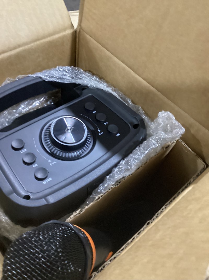 Condition photo showing Good Condition for Karaoke Machine with 2 Wireless Microphones, Portable Bluetooth Karaoke Speaker for Adults & Kids, PA System Speaker for Gatherings,Home Party,Outdoor,Camping, Support USB/TF Card/AUX in